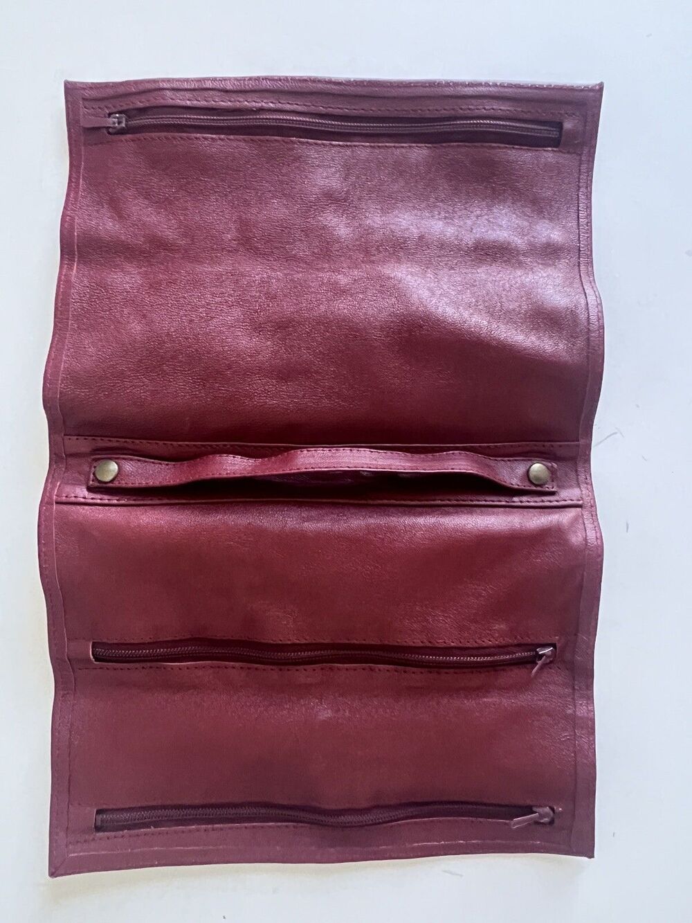 Leather Organizer Red Brown Buckle Jewelry Roll Pouch Lot of 2 - Picture 11 of 14